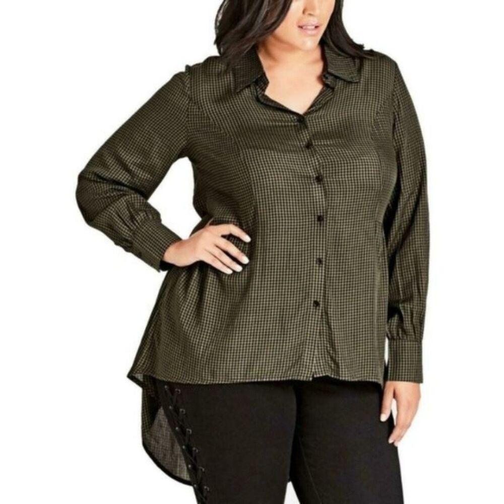 City Chic Autumn Spell High-Low Tunic Shirt Olive Green - Plus 24 NWT
